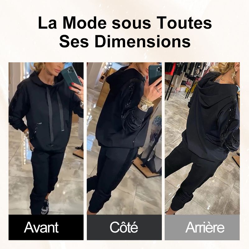 🌷Offre limitée à moitié prix - Ensemble 2 pièces avec haut à capuche à cordon et pantalon 💞 pour femmes