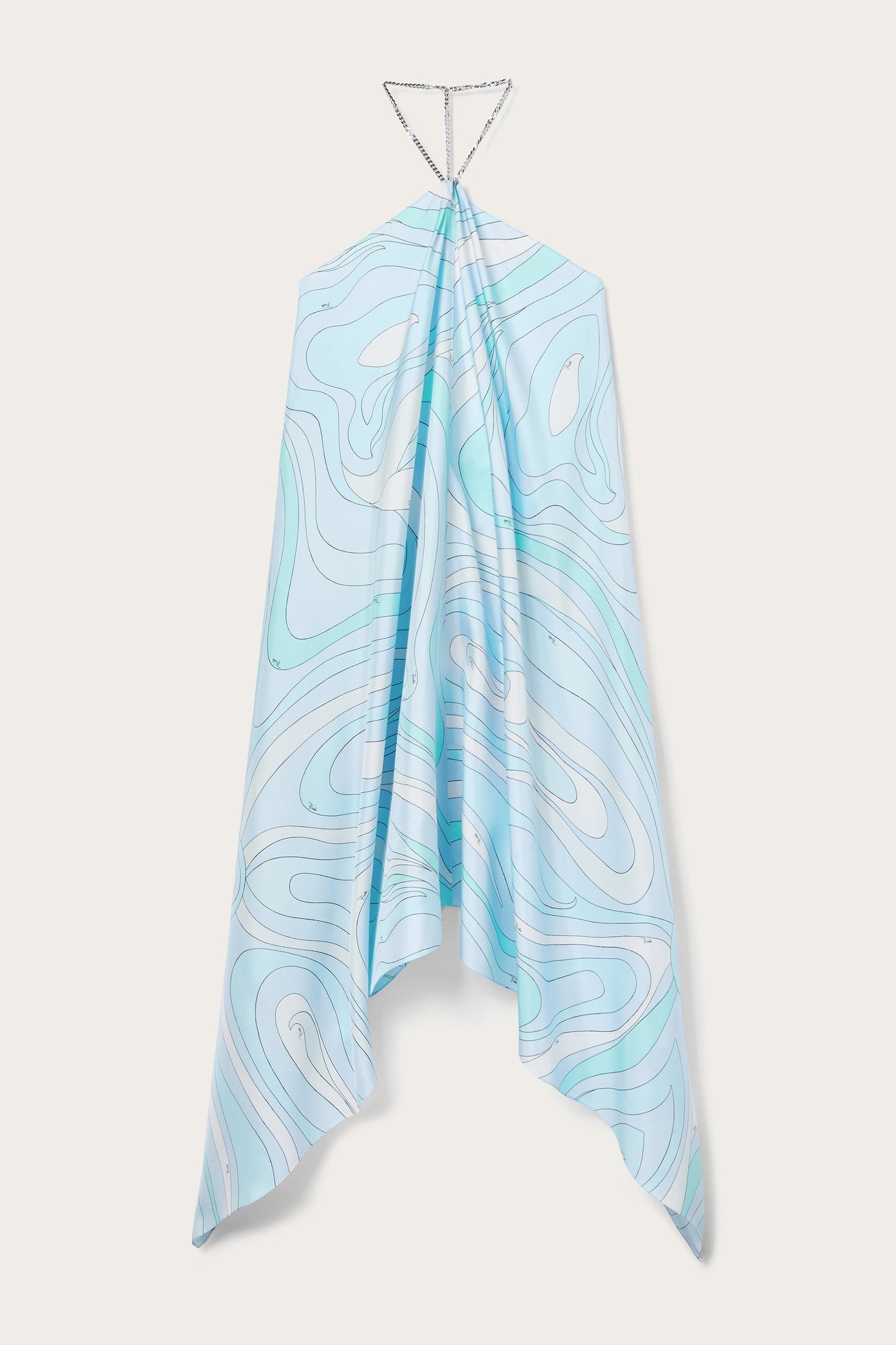 Eula – robe longue satinée à imprimé bleu océan