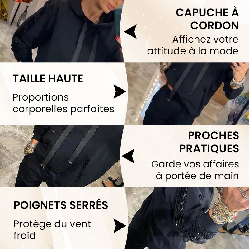 🌷Offre limitée à moitié prix - Ensemble 2 pièces avec haut à capuche à cordon et pantalon 💞 pour femmes