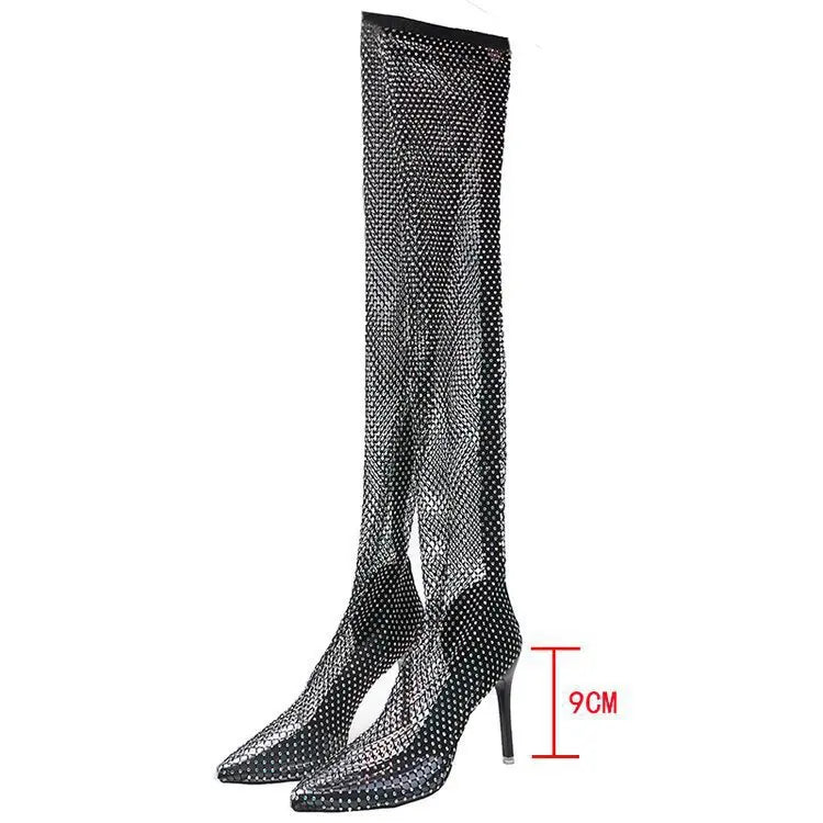 Valentine – cuissardes résille à strass talon aiguille