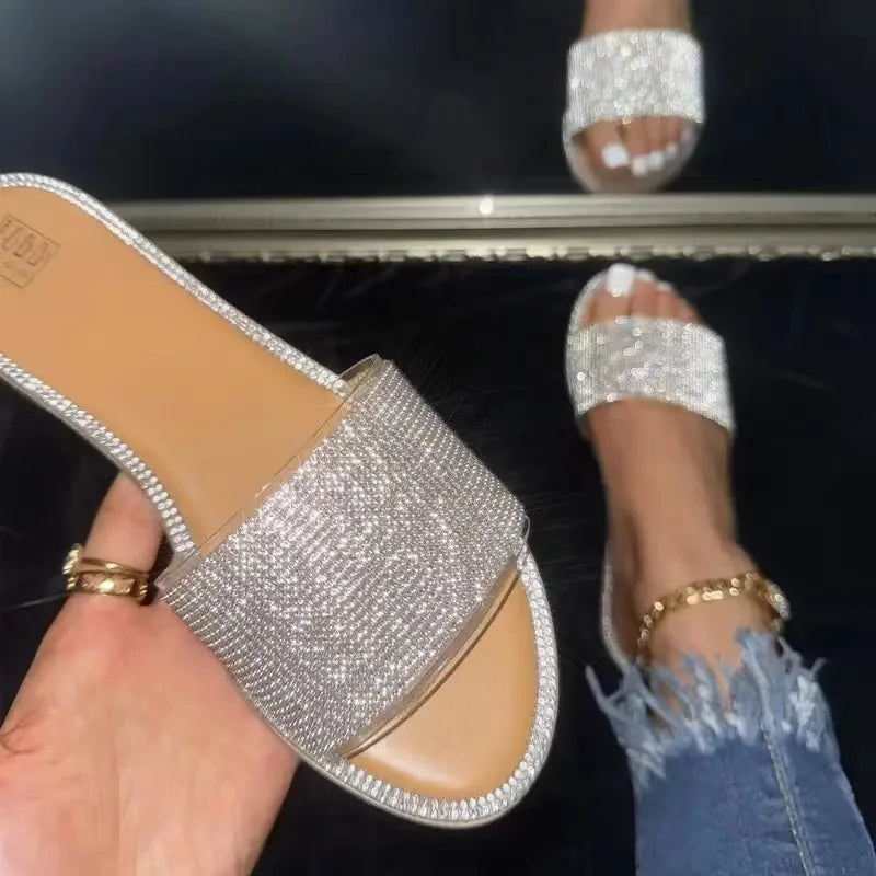 Yvette – sandales plates scintillantes à strass