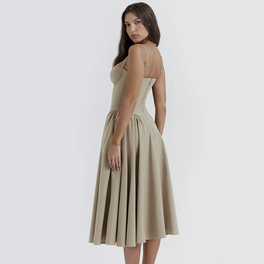 Zéphora – robe midi plissée à bretelles fines