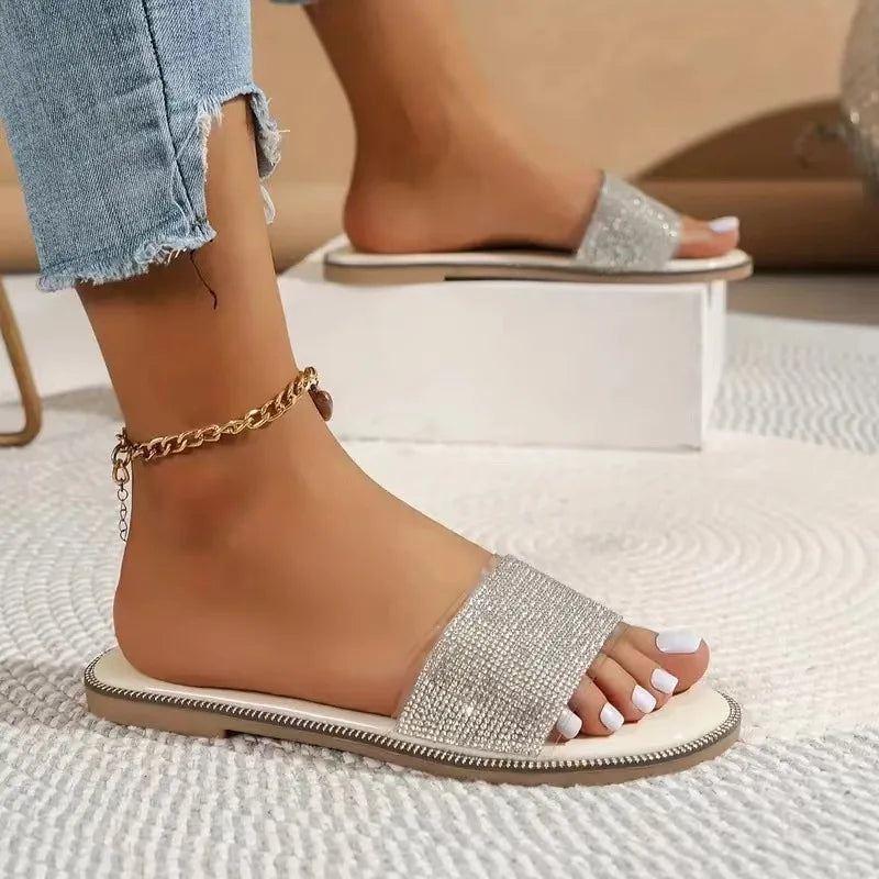 Yvette – sandales plates scintillantes à strass