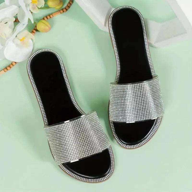 Yvette – sandales plates scintillantes à strass