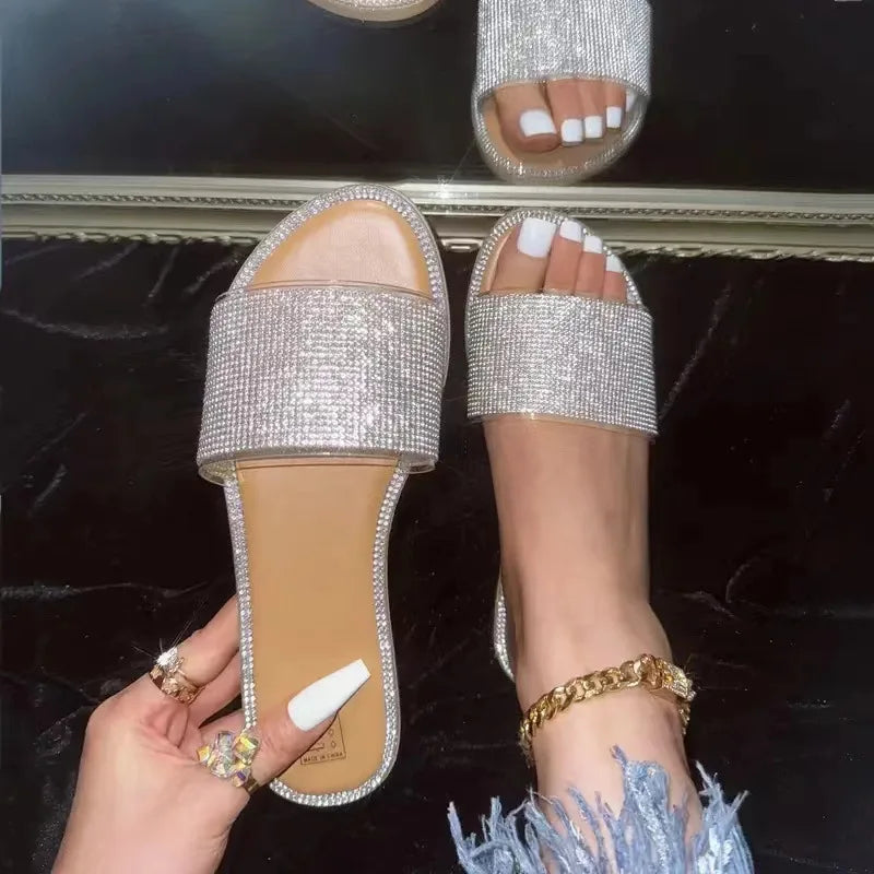Yvette – sandales plates scintillantes à strass