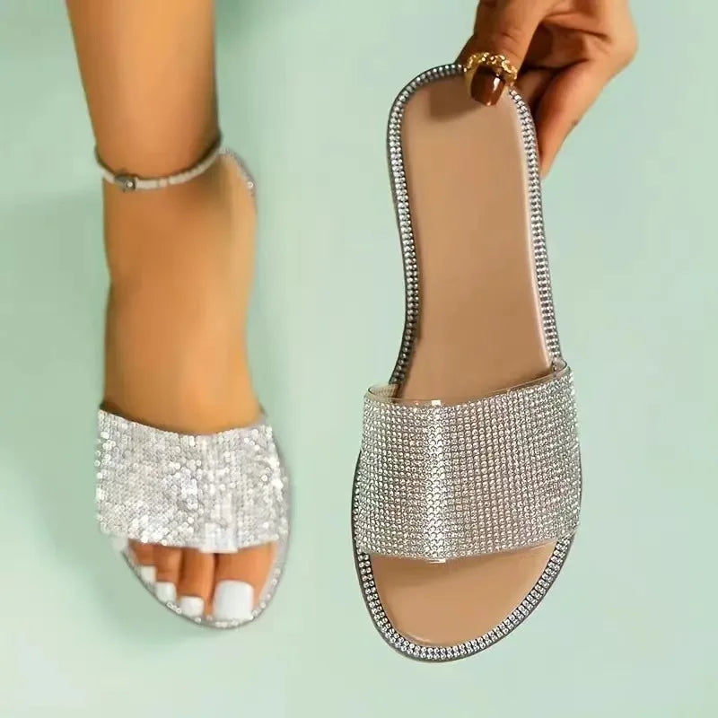 Yvette – sandales plates scintillantes à strass