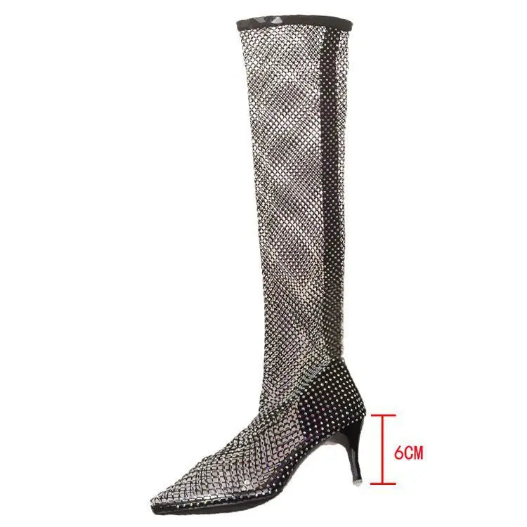 Valentine – cuissardes résille à strass talon aiguille