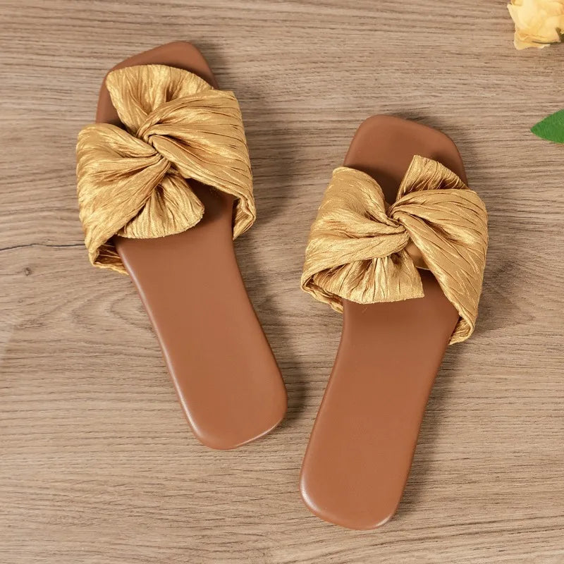 Albertine – sandales plates à nœud plissé élégant