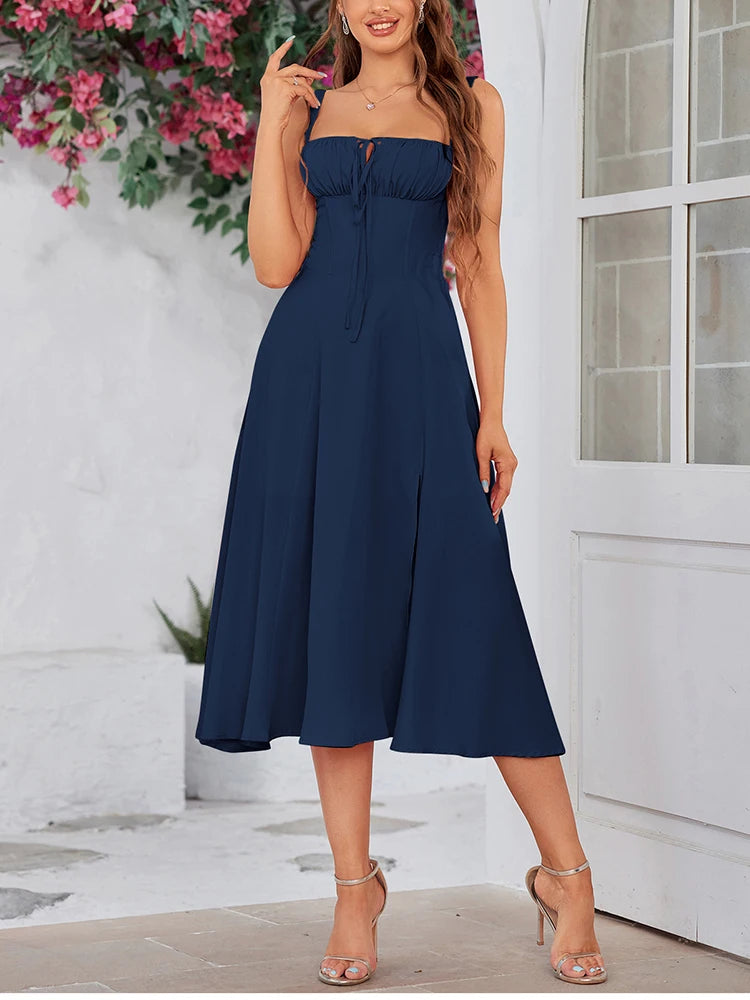 Séraphine – robe fluide fendue au décolleté noué