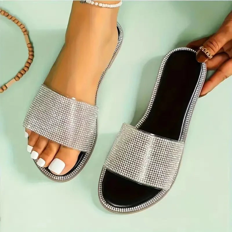 Yvette – sandales plates scintillantes à strass