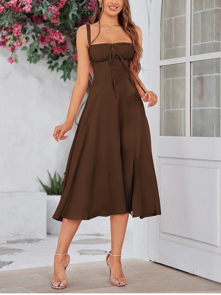 Séraphine – robe fluide fendue au décolleté noué