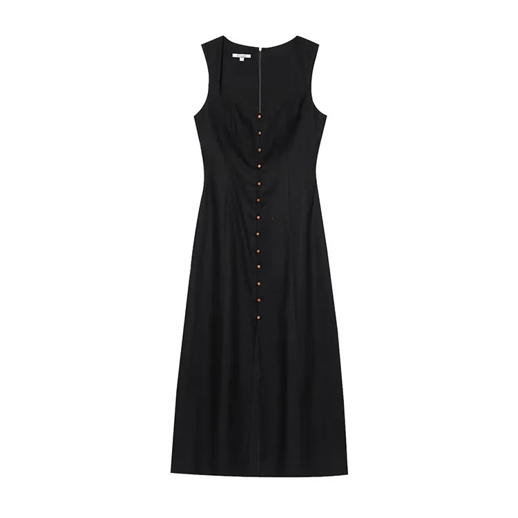Eloïse – robe longue d’été à col carré boutonnée