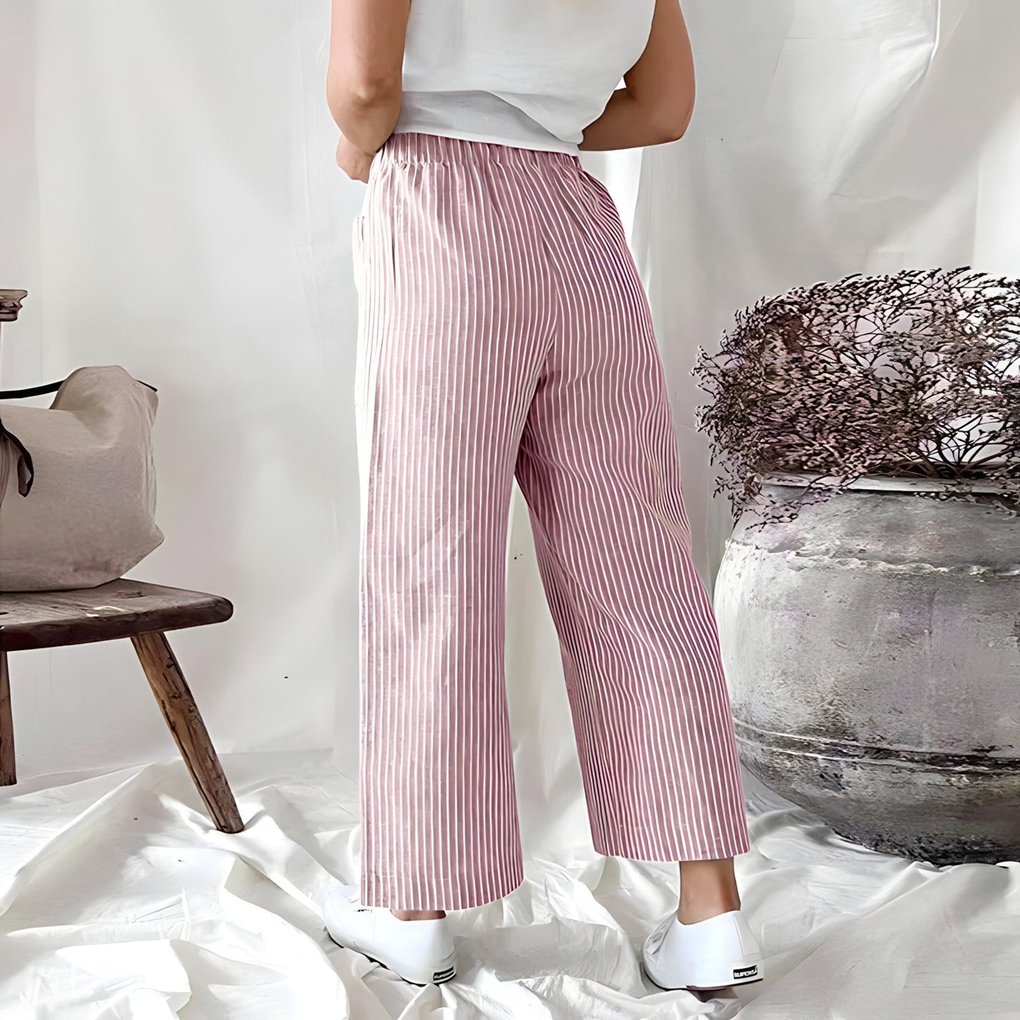 Pantalons rayés pour femmes taille haute élégants