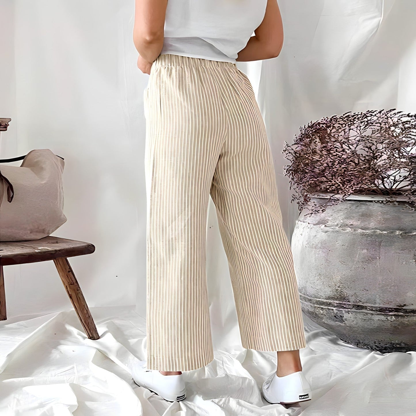 Pantalons rayés pour femmes taille haute élégants