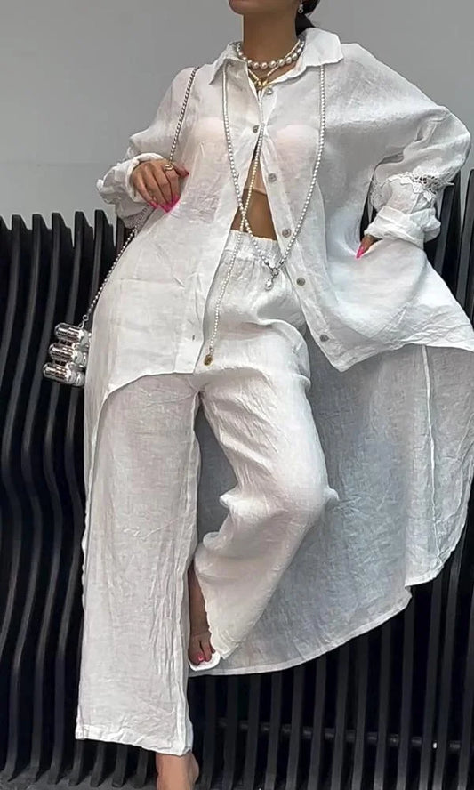 Aurélie - ensemble chemise en lin et pantalon fluide