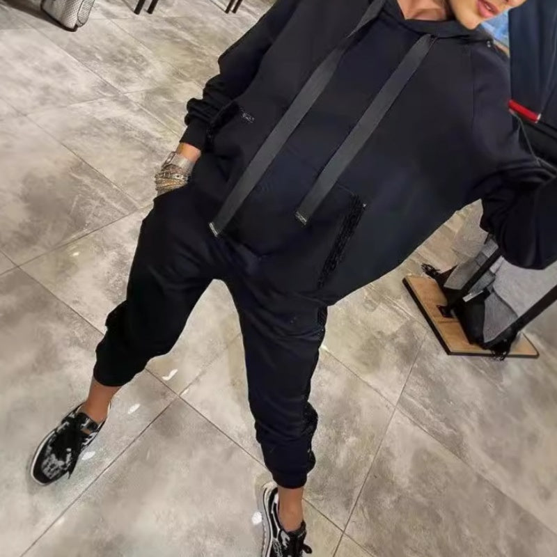 🌷Offre limitée à moitié prix - Ensemble 2 pièces avec haut à capuche à cordon et pantalon 💞 pour femmes