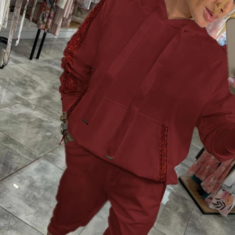 🌷Offre limitée à moitié prix - Ensemble 2 pièces avec haut à capuche à cordon et pantalon 💞 pour femmes