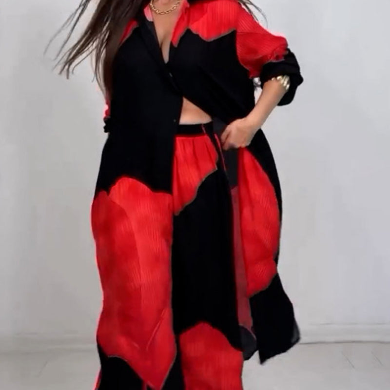 Ensemble chemise longue boutonnée et pantalon à cordon de serrage✨ Livraison gratuite