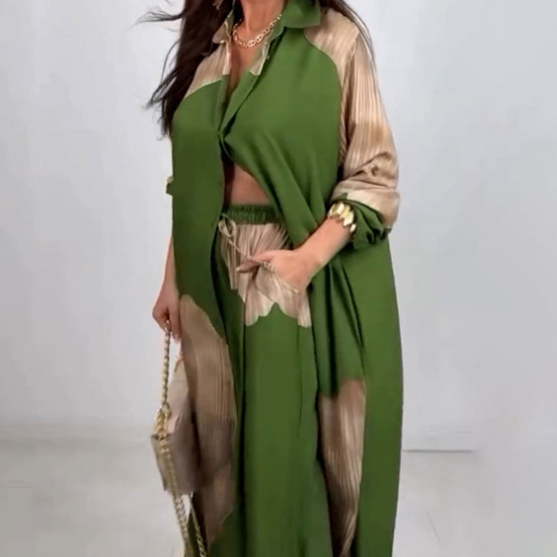 Ensemble chemise longue boutonnée et pantalon à cordon de serrage✨ Livraison gratuite