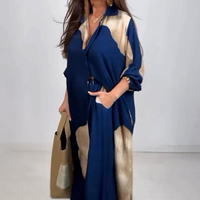 Ensemble chemise longue boutonnée et pantalon à cordon de serrage✨ Livraison gratuite