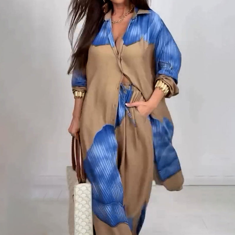 Ensemble chemise longue boutonnée et pantalon à cordon de serrage✨ Livraison gratuite