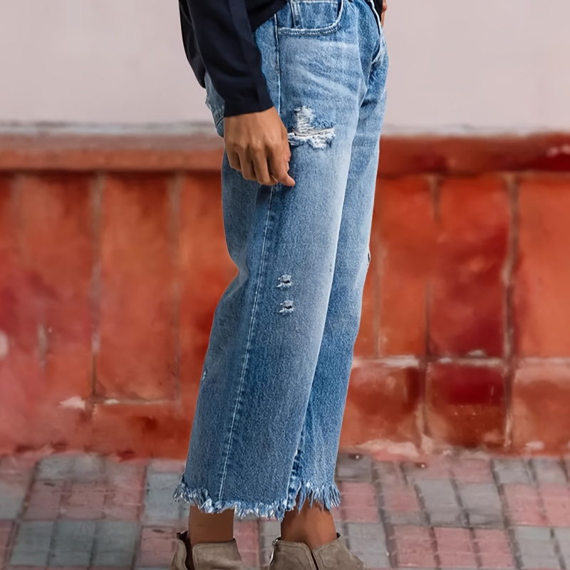 Pantalon court en denim à jambes droites