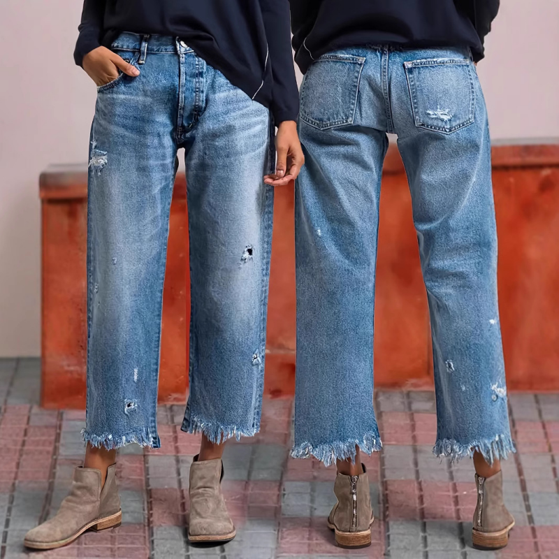 Pantalon court en denim à jambes droites
