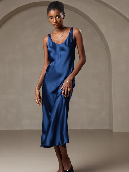 Pure Soie Sangle Larges Sans Manches Longue Robe