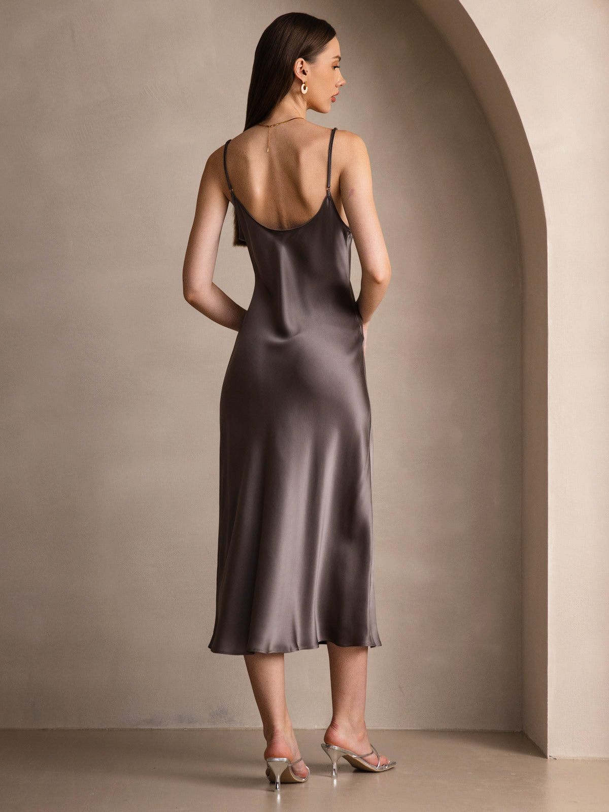 Robe Longue en Soie Pure avec Bretelles Spaghetti