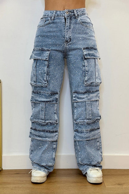Noémie – jean cargo bijou à jambes larges et allure rebelle