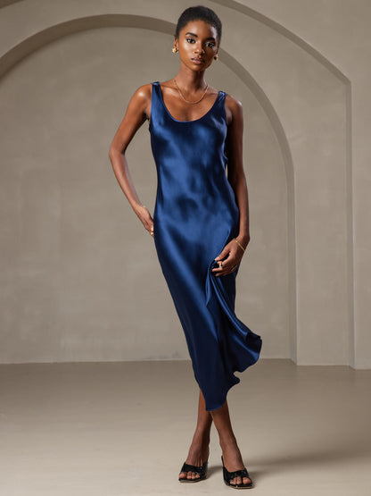 Pure Soie Sangle Larges Sans Manches Longue Robe