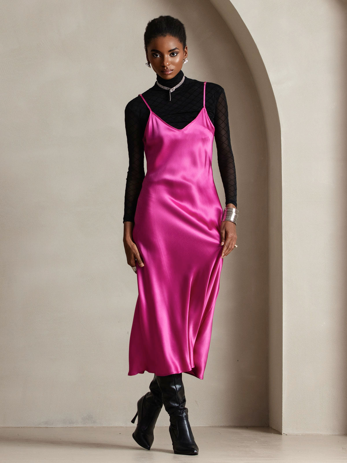 Robe Longue en Soie Pure avec Bretelles Spaghetti