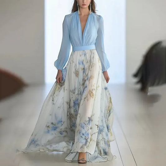 Iris - robe fluide à manches longues et jupe florale légère