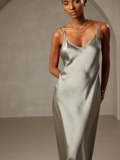 Robe Longue en Soie Pure avec Bretelles Spaghetti
