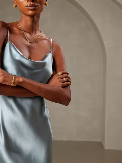 Pure Soie Bretelles Spaghetti Col Bénitier Courte Robe