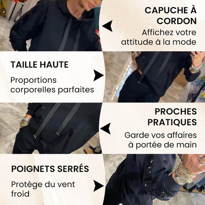 🌷Offre limitée à moitié prix - Ensemble 2 pièces avec haut à capuche à cordon et pantalon 💞 pour femmes