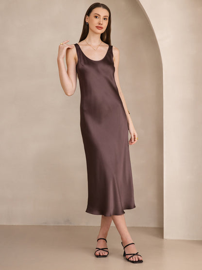 Pure Soie Sangle Larges Sans Manches Longue Robe