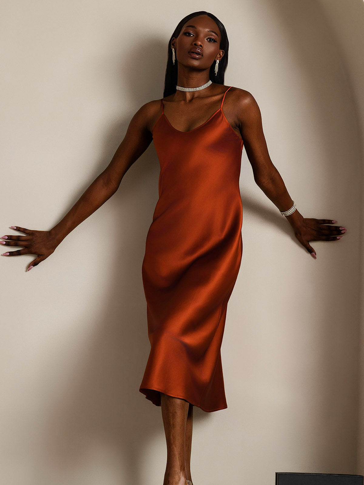 Robe Longue en Soie Pure avec Bretelles Spaghetti