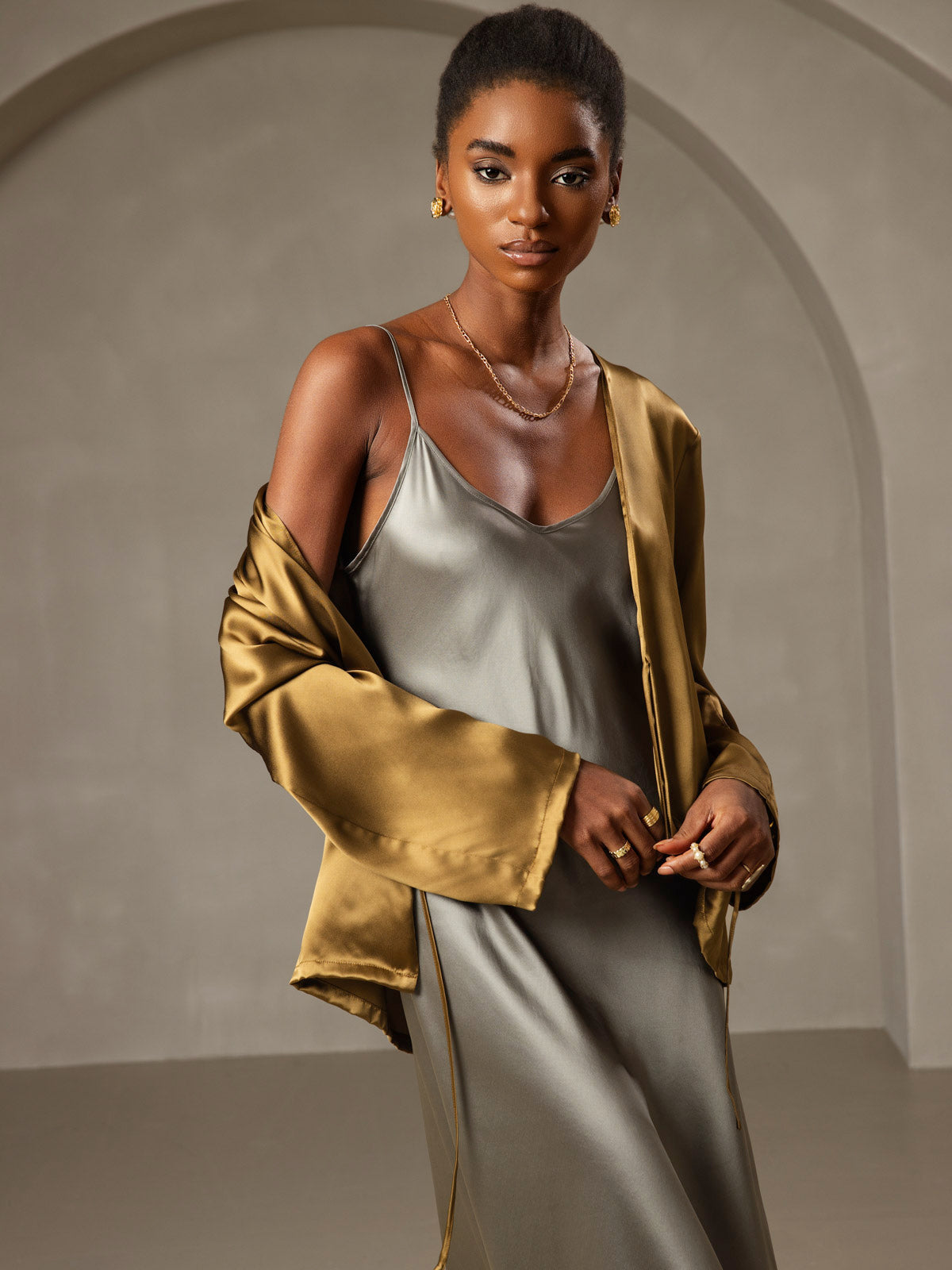 Robe Longue en Soie Pure avec Bretelles Spaghetti