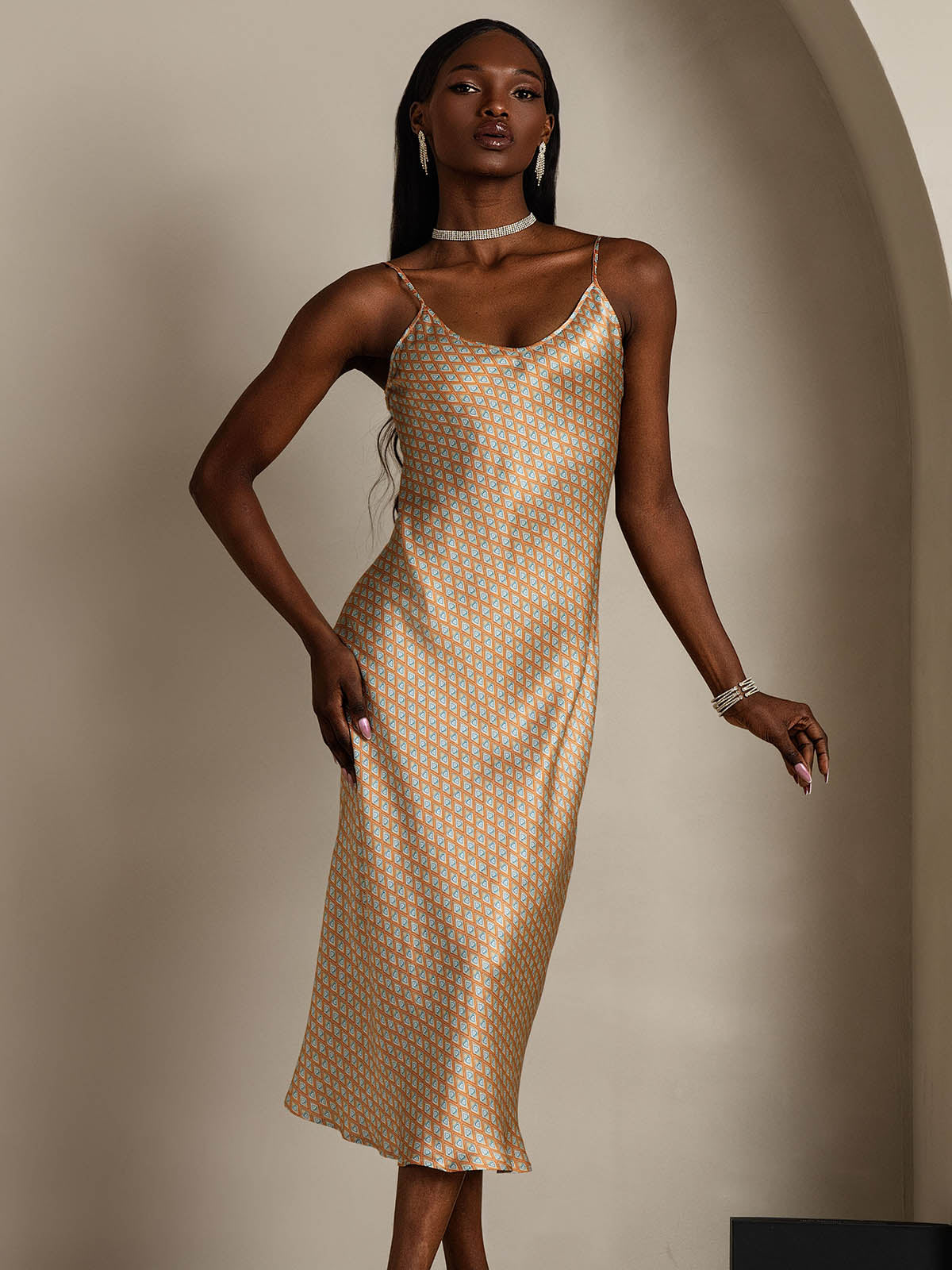 Robe Longue en Soie Pure avec Bretelles Spaghetti