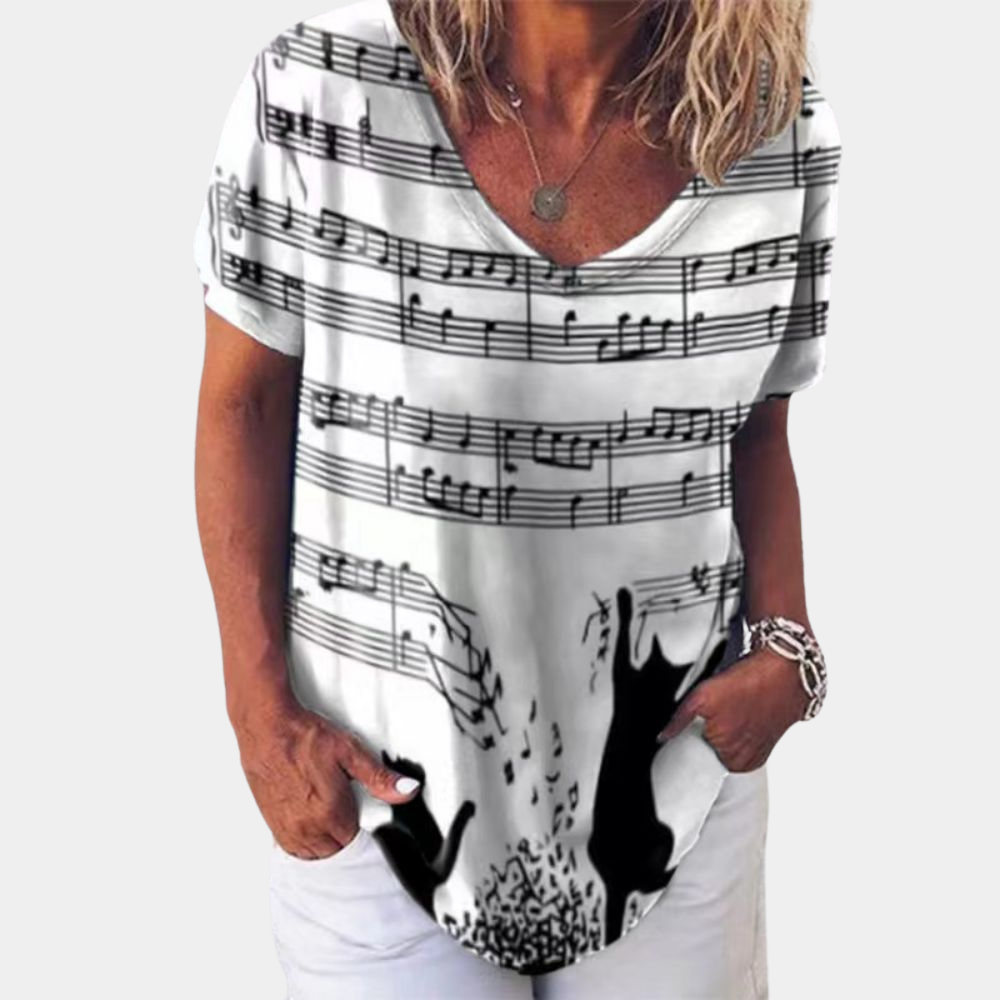 T-shirt tendance été en coton imprimé chat pétillant