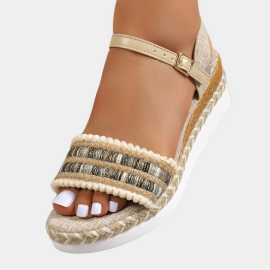 Sandales à talon compensé en tissu été élégantes Camille