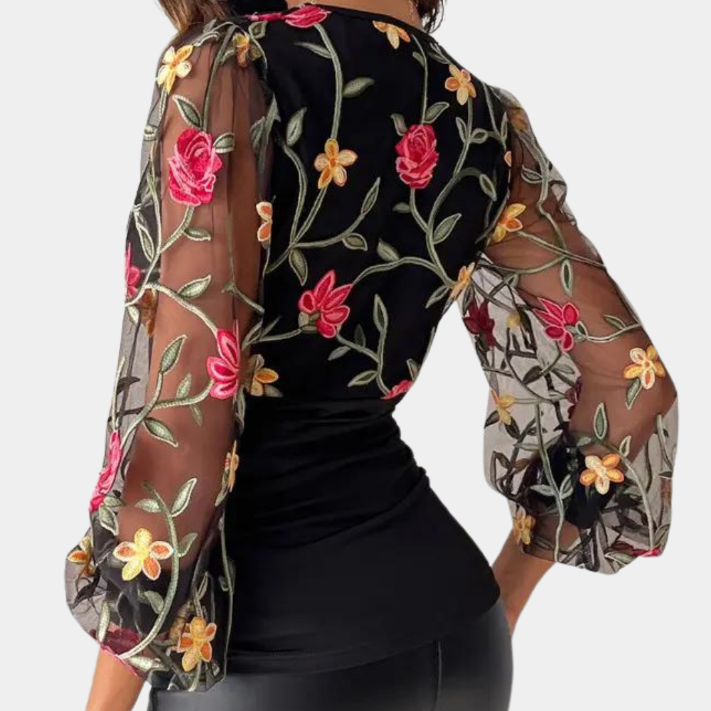 Top élégant brodé floral été doux et féminin Amélie