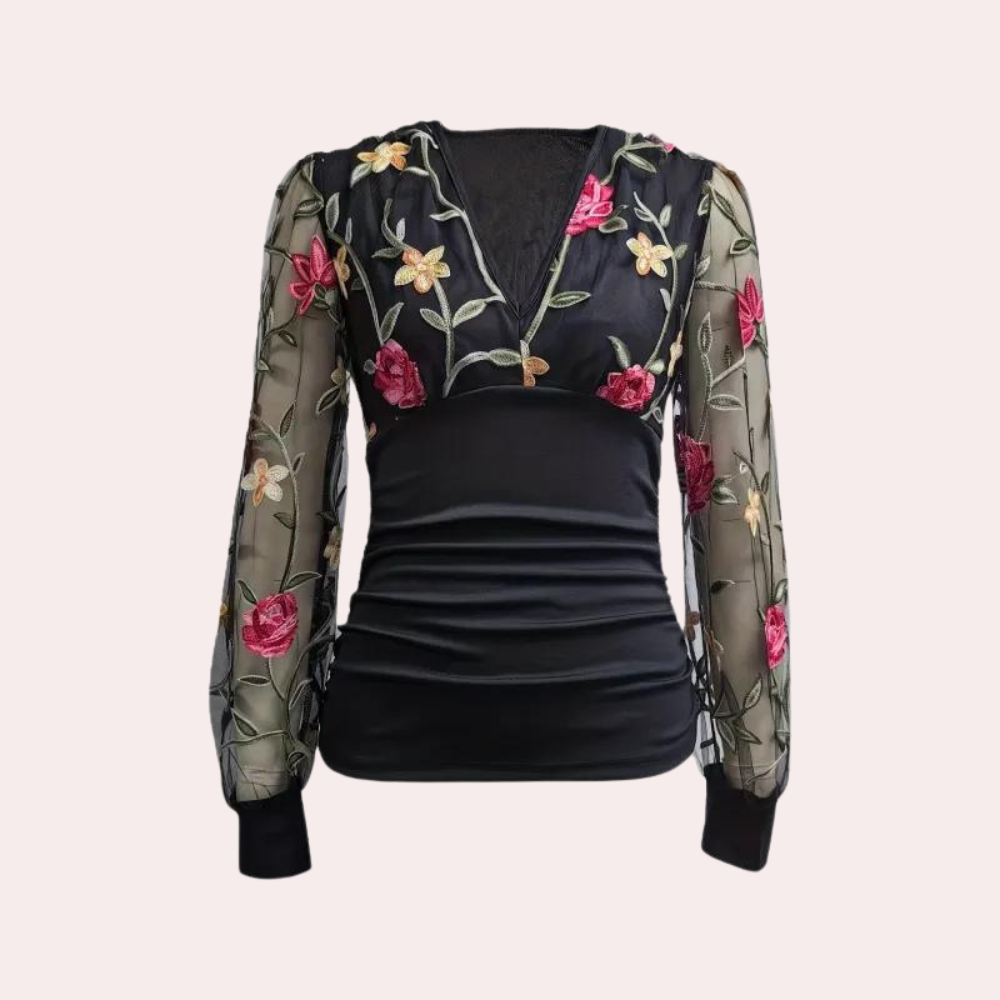 Top élégant brodé floral été doux et féminin Amélie