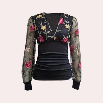 Top élégant brodé floral été doux et féminin Amélie