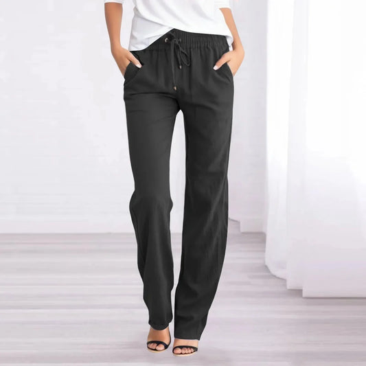 Pantalon en lin de style chic décontracté pour femmes