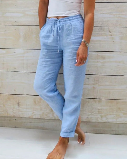 Pantalon en Lin Côtelé pour Femmes Élégant et Confortable avec Corde de Serrage Réglable pour un Ajustement Parfait