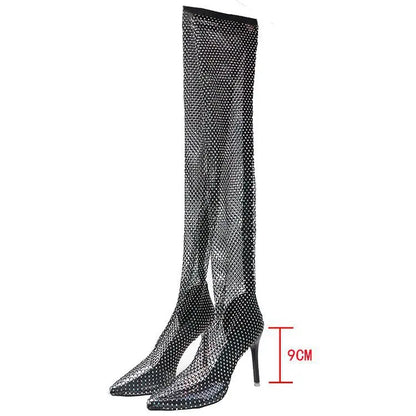 Valentine – cuissardes résille à strass talon aiguille