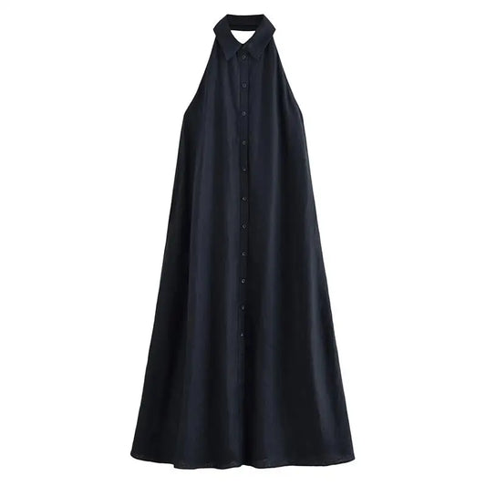 Christiane – robe longue fluide col chemise élégante