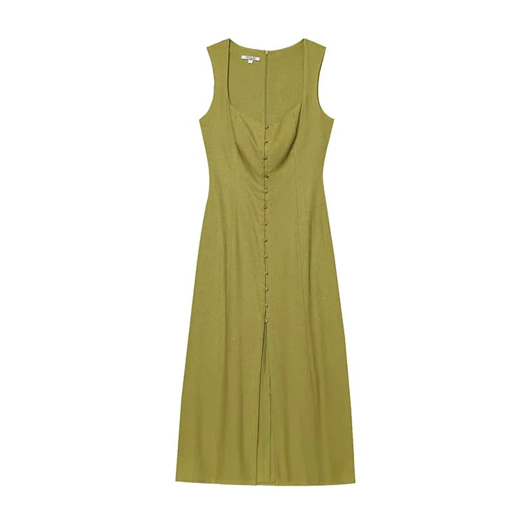 Eloïse – robe longue d’été à col carré boutonnée